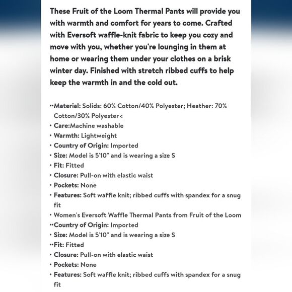 Grey Fruit of the Loom Women's Eversoft Waffle Thermal Pants Size XL - Picture 8 of 8